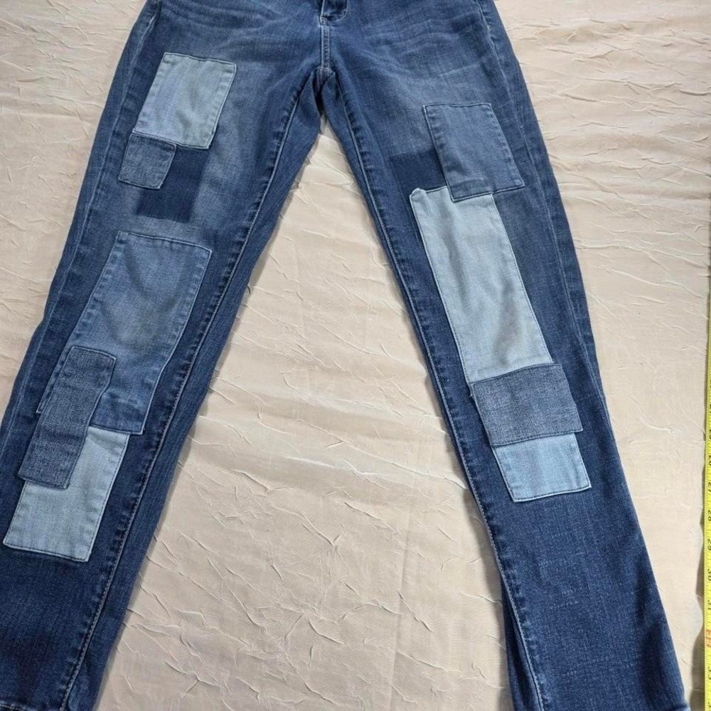New York & Company Soho Jeans Womens 6 Patchwork Boyfriend Blue Denim Boho Y2K